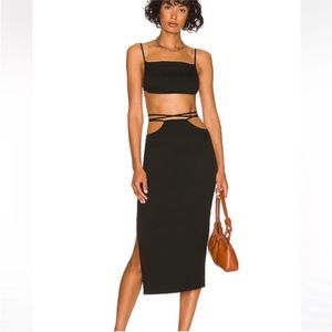 NWT WeWoreWhat Cut Out Midi Skirt Strappy Side Ties Solid Black Cutouts Resort M